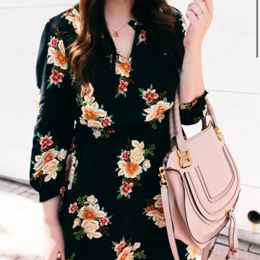 Loft Black & Floral Midi Dress